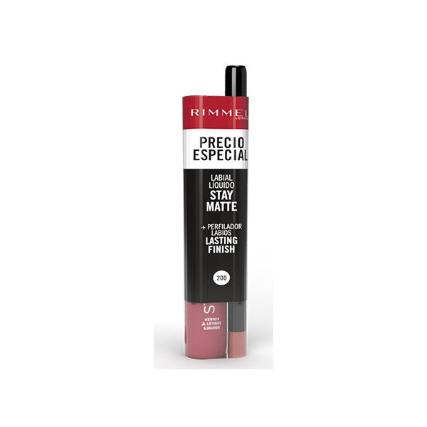 Set Flüssiger Lippenstift Stay Matte + Konturenstift Lasting Finish - Rimmel London : 200 Pink Blink - 1