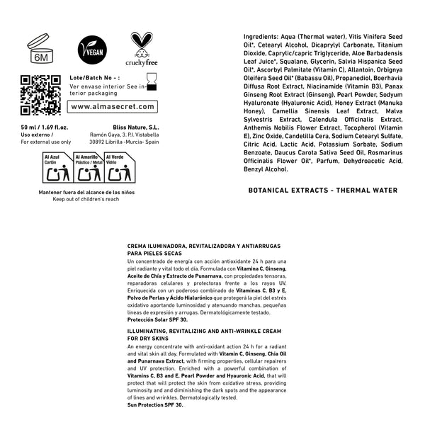 Powerful C Anti-Aging Illuminating Cream - Vitamin C, Ginseng &amp; Chia - LSF 30 - 50 ml - Alma Secret - 3