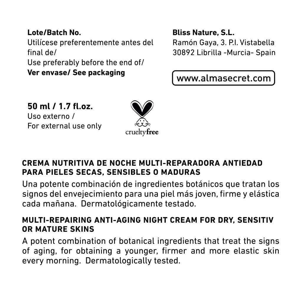 Reparierende Anti-Aging-Nachtcreme - Hagebutte, Squalan und Hyaluronsäure - 50 ml - Alma Secret - 1