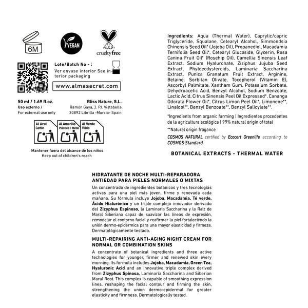 Reparierende Anti-Aging-Nachtcreme - Jojoba, Grüner Tee &amp; Hyaluronsäure - 50 ml - Alma Secret - 3