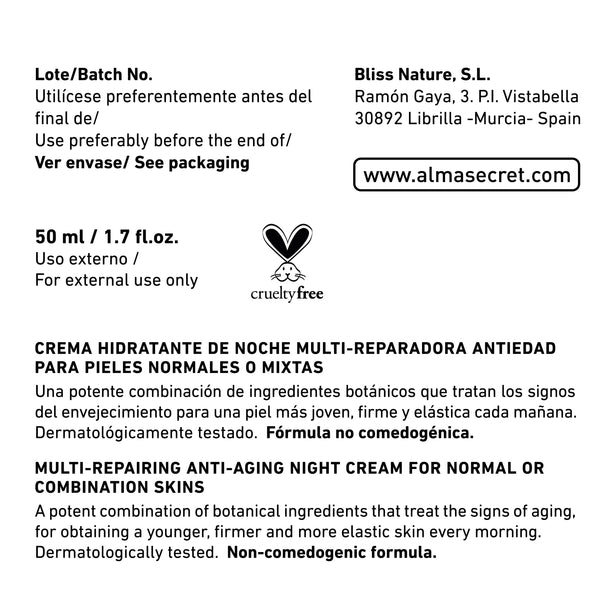 Reparierende Anti-Aging-Nachtcreme - Jojoba, Grüner Tee &amp; Hyaluronsäure - 50 ml - Alma Secret - 2
