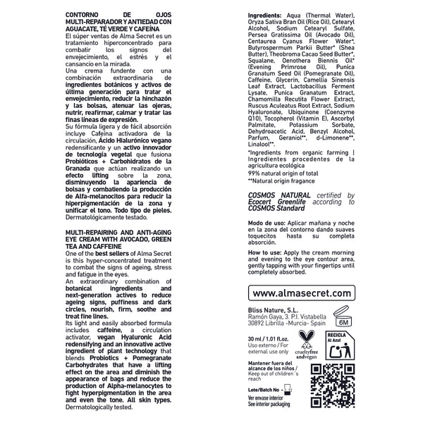 Anti-Aging Augenkonturbehandlung - Avocado, grüner Tee &amp; Koffein - 30 ml - Alma Secret - 3