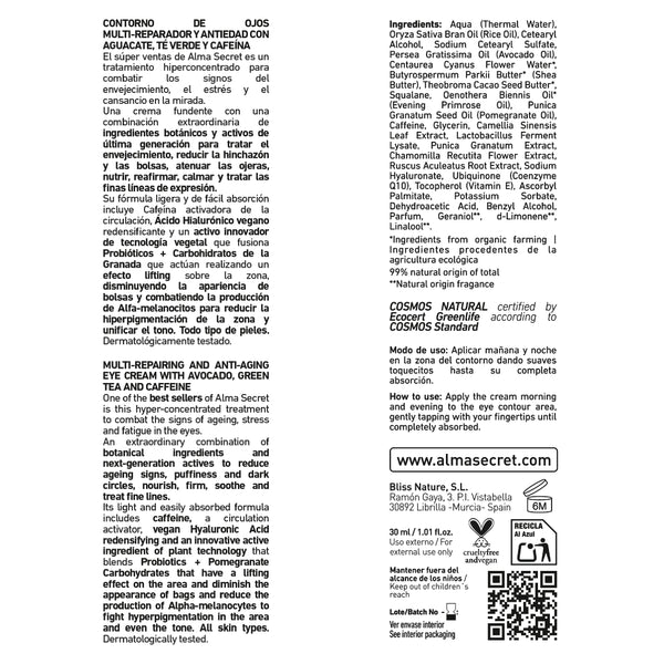 Anti-Aging Augenkonturbehandlung - Avocado, grüner Tee &amp; Koffein - 30 ml - Alma Secret - 3