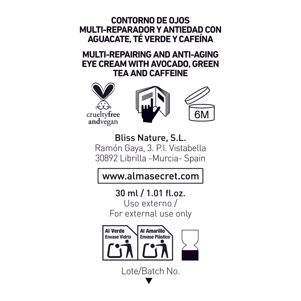 Anti-Aging Augenkonturbehandlung - Avocado, grüner Tee &amp; Koffein - 30 ml - Alma Secret - 1