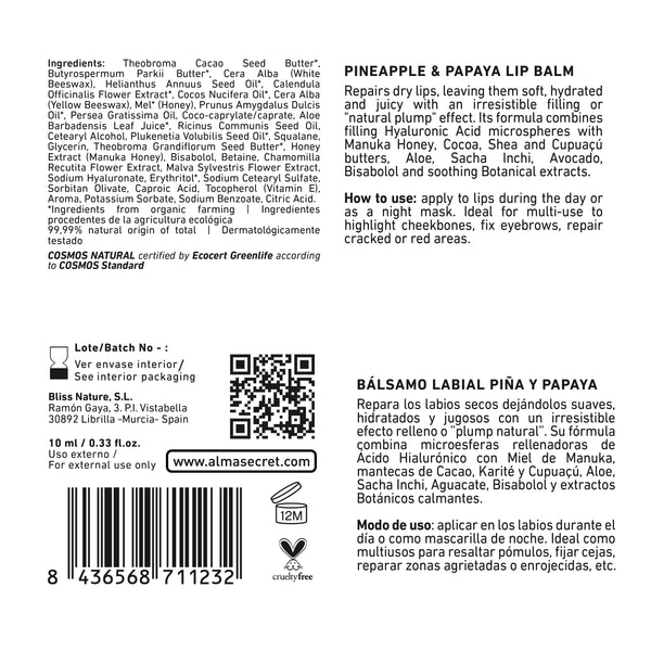 Reparierender Lippenbalsam - Inca Inchi &amp; Manukahonig Ananas &amp; Papaya - 10 ml - Alma Secret - 2