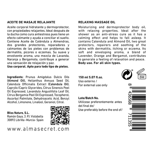 Feuchtigkeitsspendendes und entspannendes Körpermassageöl - Calendula, Lavendel &amp; Bergamotte - 150 ml - Alma Secret - 2