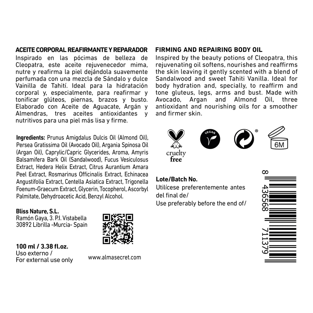 Straffendes und verjüngendes Körperöl - Sandelholz und Tahiti-Vanille - 150 ml - Alma Secret - 1