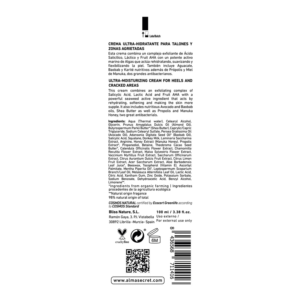 Ultra-feuchtigkeitsspendende Creme für Fersen – 8 % Urea, Allantoin &amp; Avocado – 100 ml - Alma Secret - 1