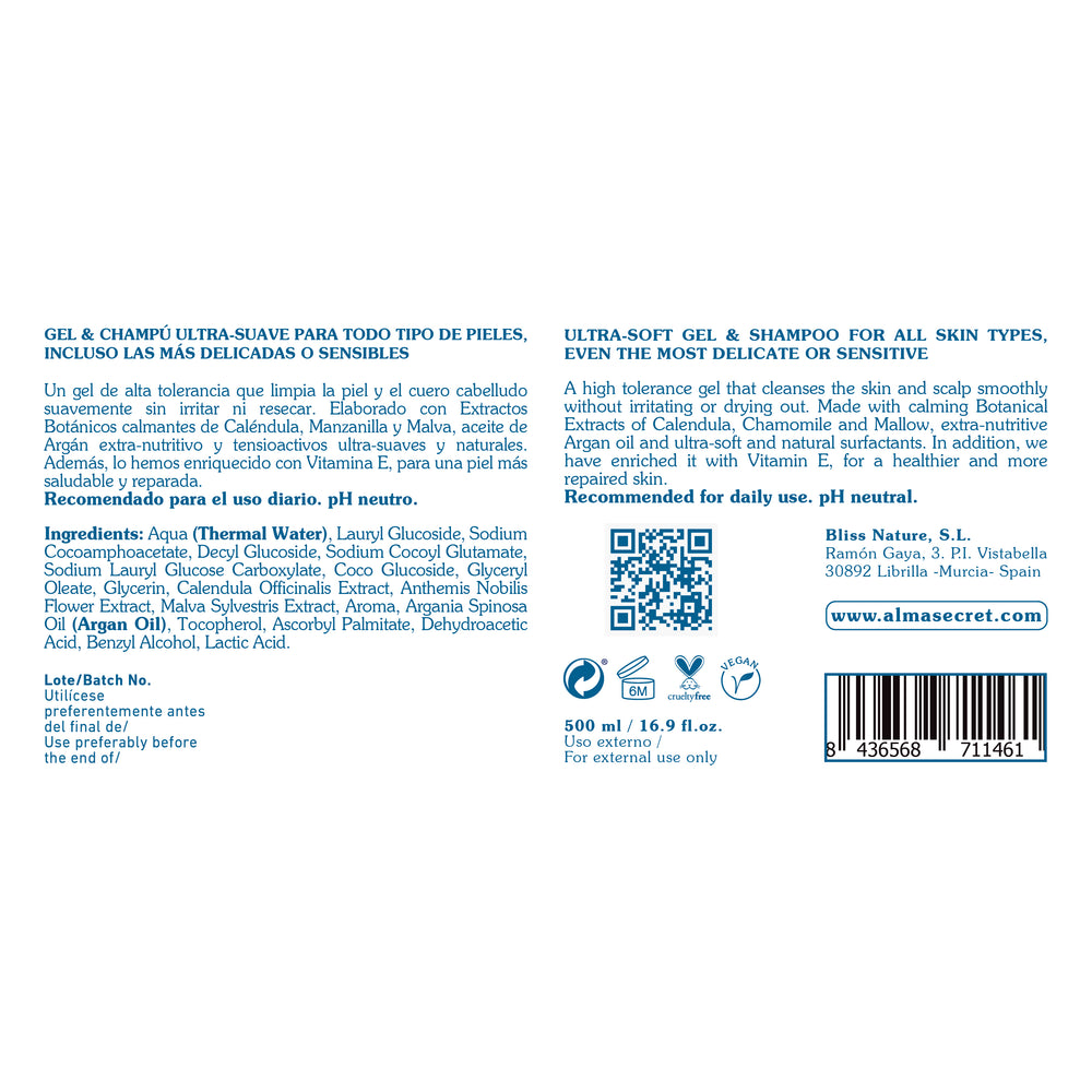 Sanftes Gel-Shampoo - Argan, Calendula &amp; Kamille - 500 ml - Alma Secret - 1