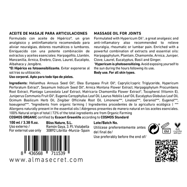 Körpermassageöl für Gelenke - Johanniskraut, Wacholder, Nelke und Lorbeer - 150 ml - Alma Secret - 2