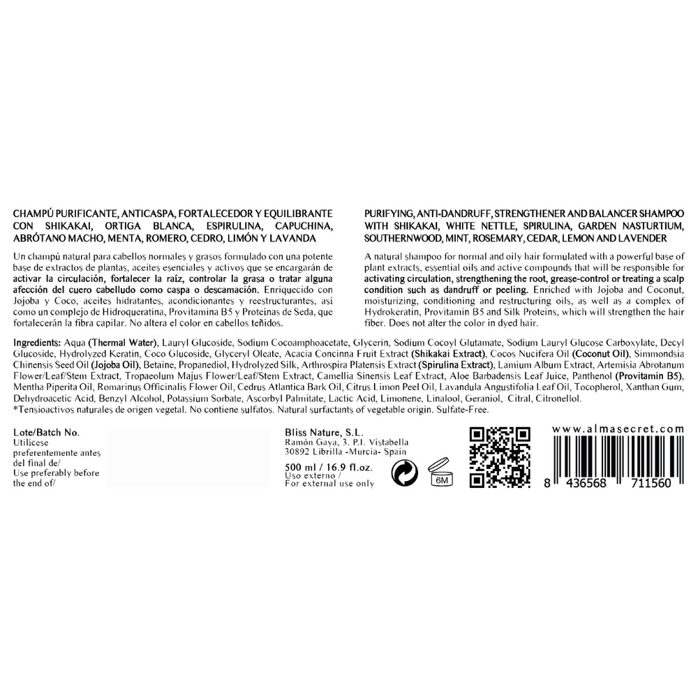 Shikakai Shampoo (gegen Haarausfall, Fettigkeit, Schuppen und Dermatitis) - 500 ml - Alma Secret - 1