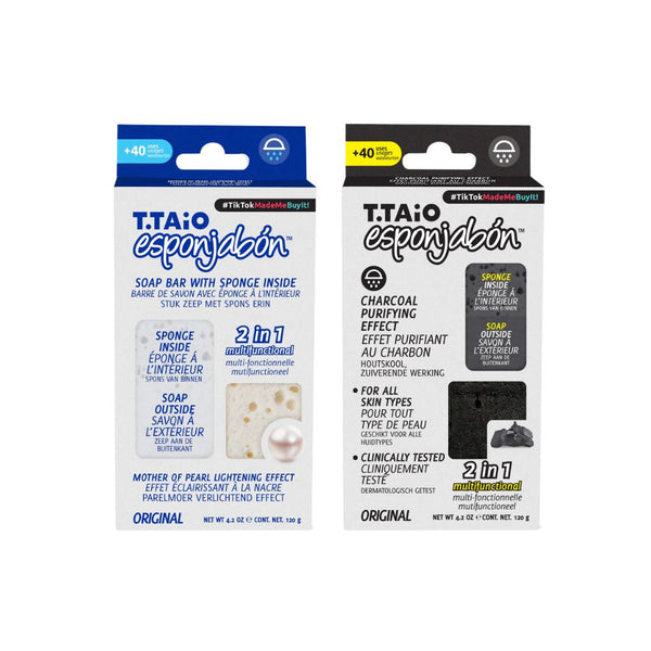 2er Pack Schwammseife: Schwamm + Seife 2 in 1 - 120g - T.taio : Perla + Carbon - 1