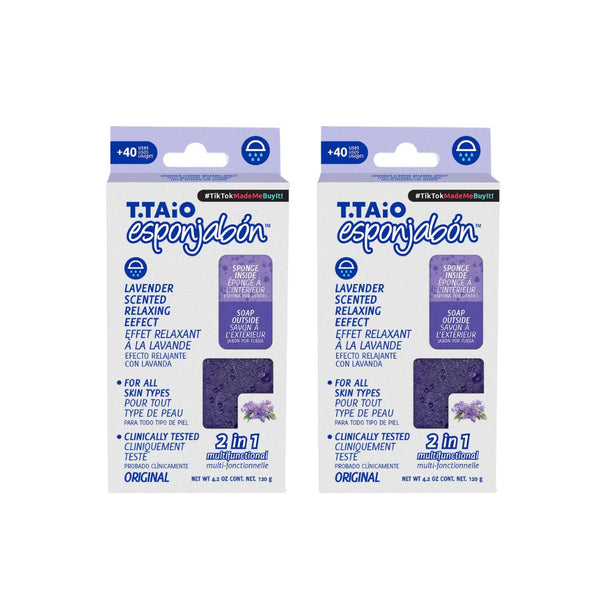 2er Pack Schwammseife: Schwamm + Seife 2 in 1 - 120g - T.taio : 2x Lavanda - 1