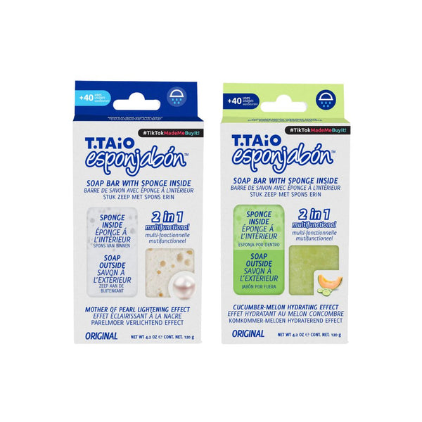 2er Pack Schwammseife: Schwamm + Seife 2 in 1 - 120g - T.taio : Perla + Pepino - 1
