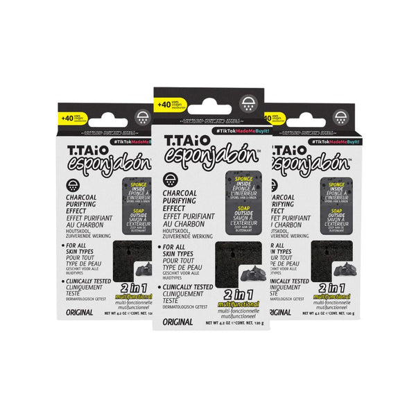 Pack mit 3 Schwammseife: Schwamm + Seife 2 in 1 - 120gr - T.taio : 3x Carbón - 1