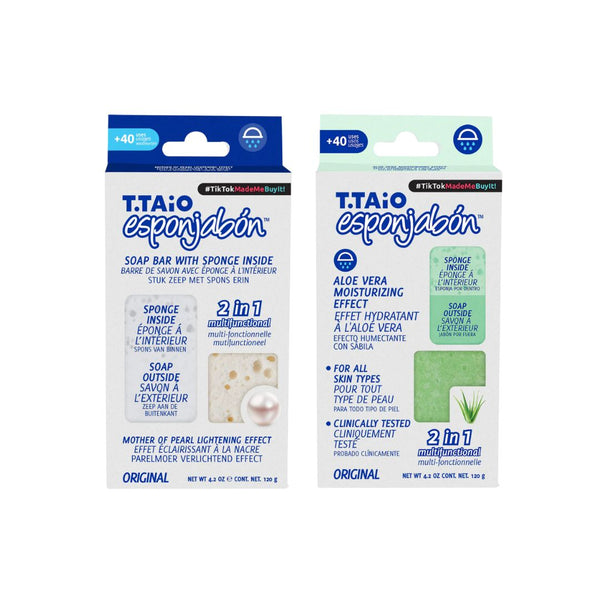 2er Pack Schwammseife: Schwamm + Seife 2 in 1 - 120g - T.taio : Perla + Aloe - 1