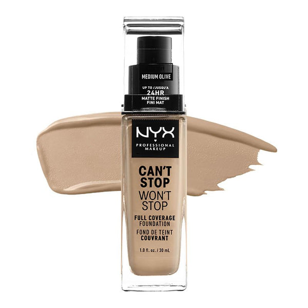 Base de Maquillaje Fluida - 24h Can't Stop Won't Stop - Professionelles Make-up - Nyx : CANT STOP WONT STOP 24HR F-MED OLIV - 1