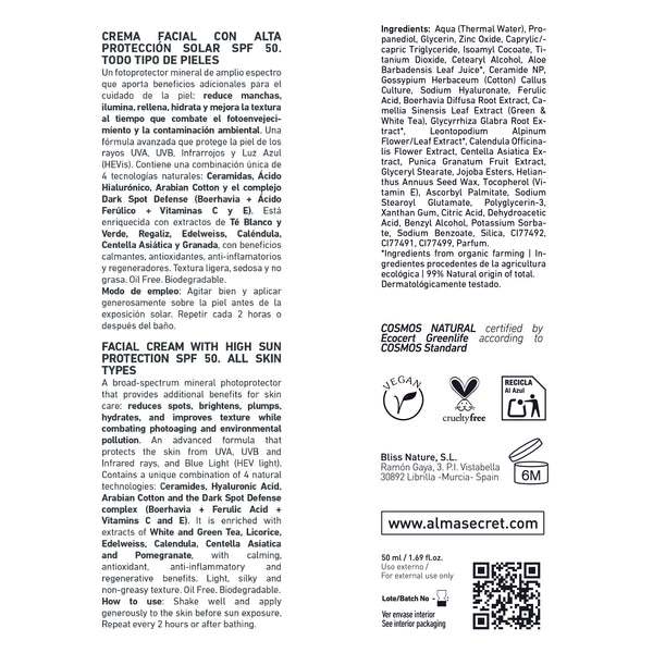 Crema Solar-Gesichtsbehandlung LSF50+ - 50 ml - Alma Secret - 3