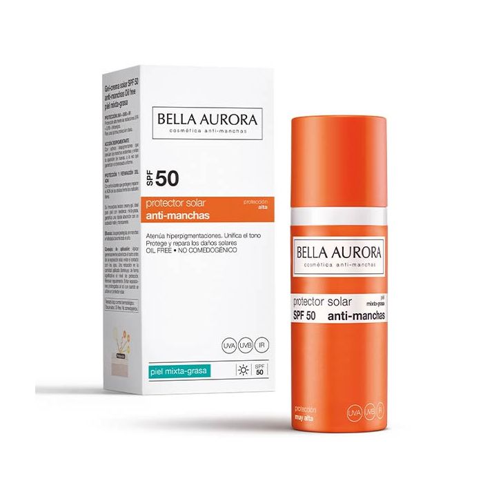 Sonnengel Spf50 Anti-Flecken 50 ml - Mischhaut oder fettige Haut - Bella Aurora - 1