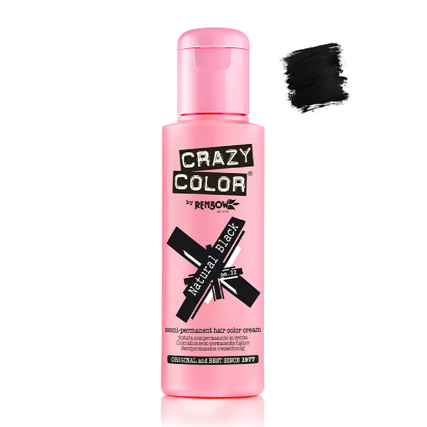 Semi-permanenter Farbstoff ohne Ammoniak 100ml - Crazy Color : 32 -  Natural Black - 1
