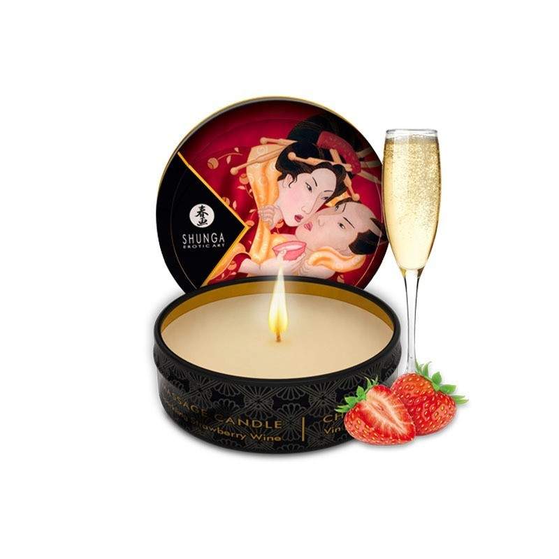 Mini Caress by Candelight Strawberry and Champagne Massage Candle 30ml - Kerzen - Shunga - 1