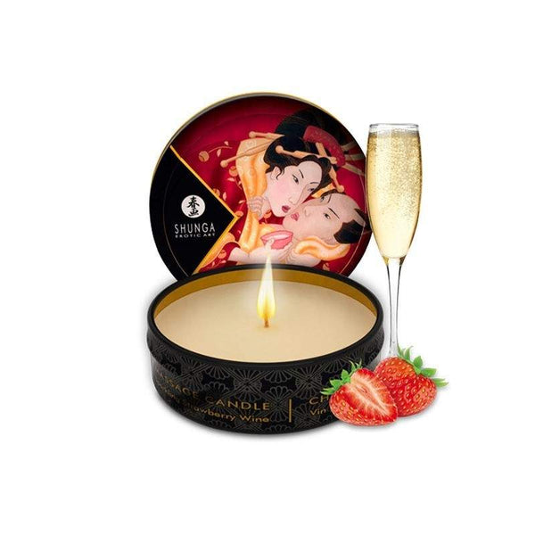 Mini Caress by Candelight Strawberry and Champagne Massage Candle 30ml - Kerzen - Shunga - 1