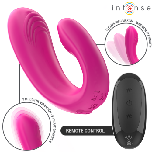 Janet Dualer Stimulator & Vibrator in U-Form mit Fernbedienung - Rosa - Intense - 4