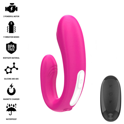 Janet Dualer Stimulator & Vibrator in U-Form mit Fernbedienung - Rosa - Intense - 5