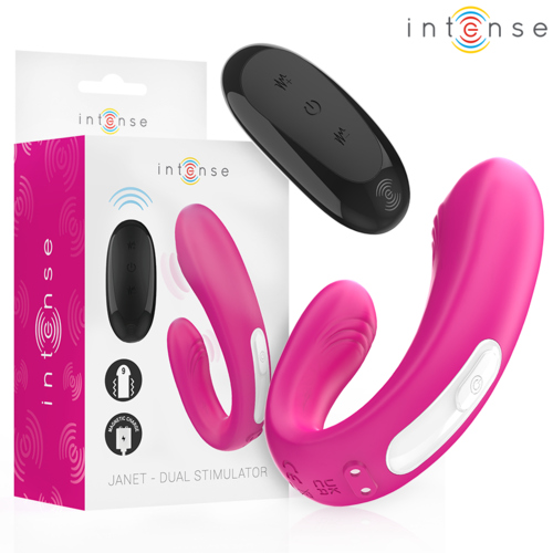Janet Dualer Stimulator & Vibrator in U-Form mit Fernbedienung - Rosa - Intense - 1