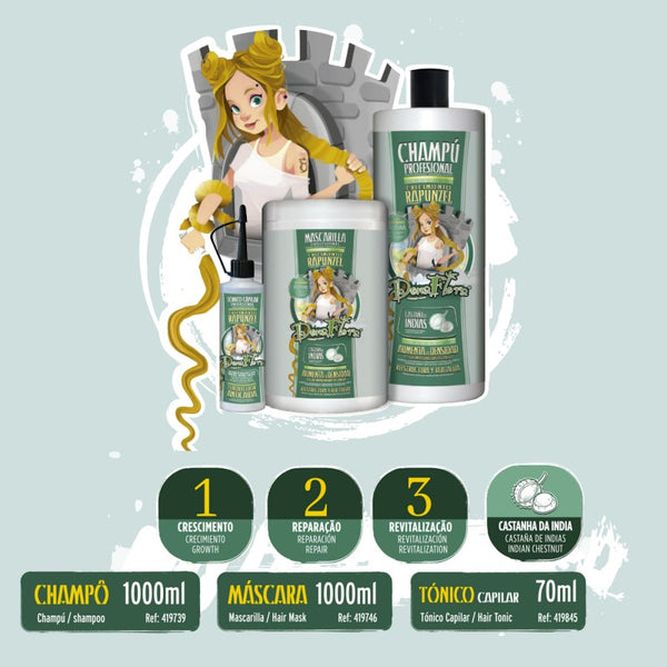 Rapunzel Pack: Shampoo 1000ml + Maske 1000ml + Tonic 70ml - Dona Flora - 2