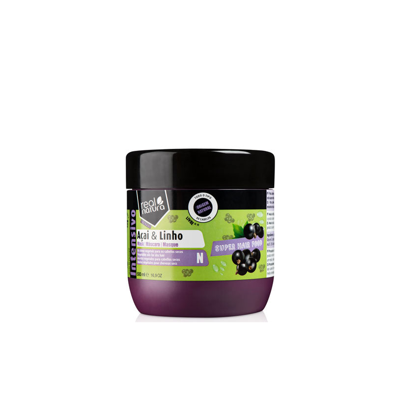 Haarmaske mit Açai und Lino - Super Hair Food Acai- und Leinenmaske 500 ml - Real Natura - 1