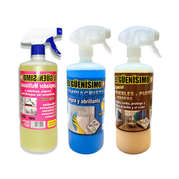 Pack 3 Reiniger - Multifunktionsreiniger, Glasreiniger und Spezialmöbelreiniger - 3x 1000ml - El Guenisimo - 1