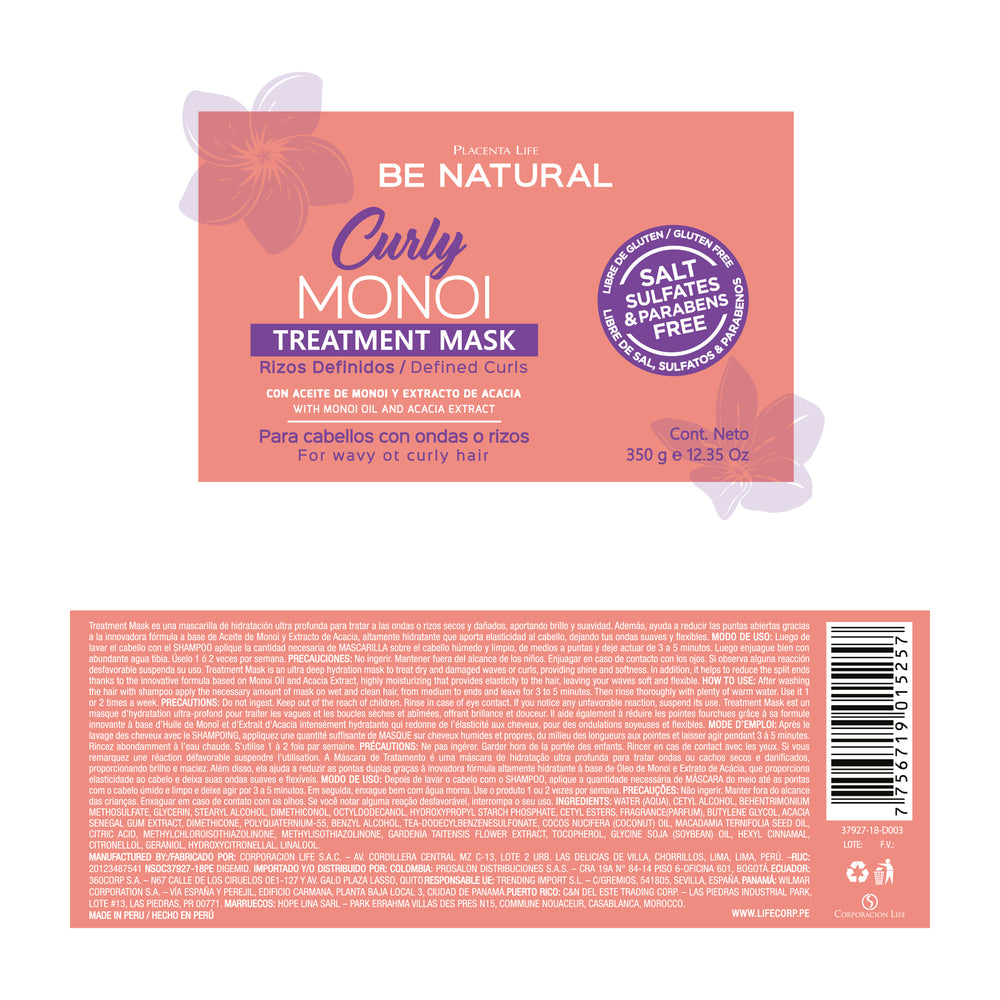 Curly Monoi Maske für definierte Locken 350gr - Be Natural - 1