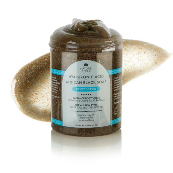 Körperpeeling mit Hyaluronsäure, afrikanischer schwarzer Seife und Holzkohle 300 ml - Nature Spell - 1