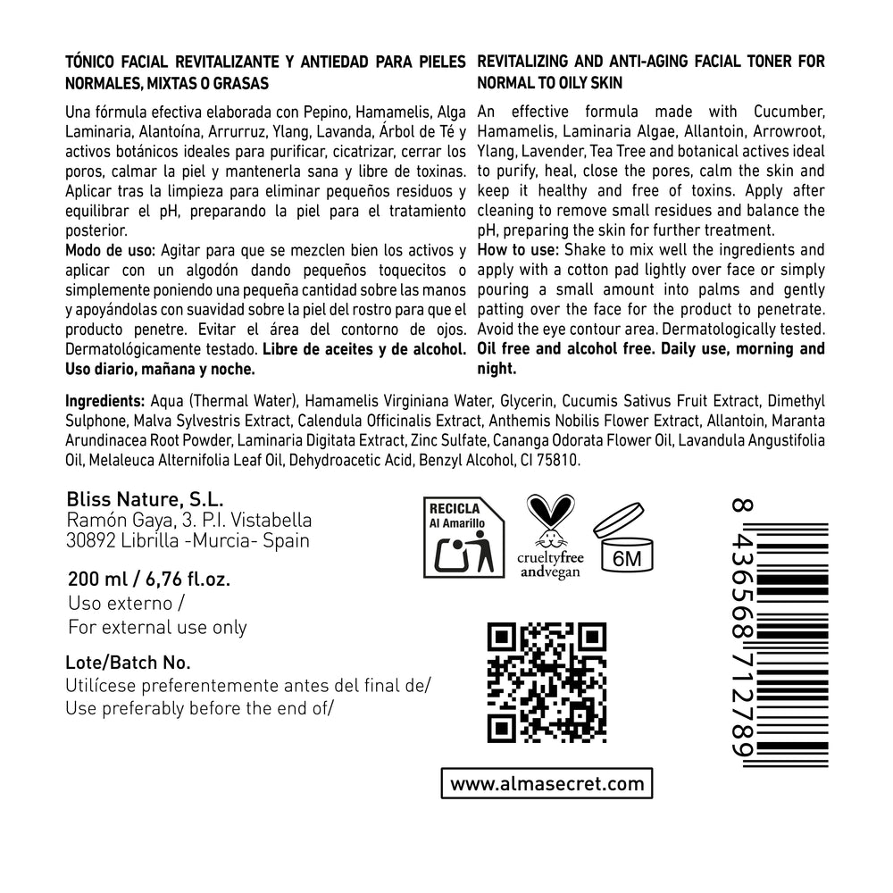 Revitalisierendes und Anti-Aging Gesichtswasser mit Gurke & Hamamelis 200 ml - Alma Secret - 1