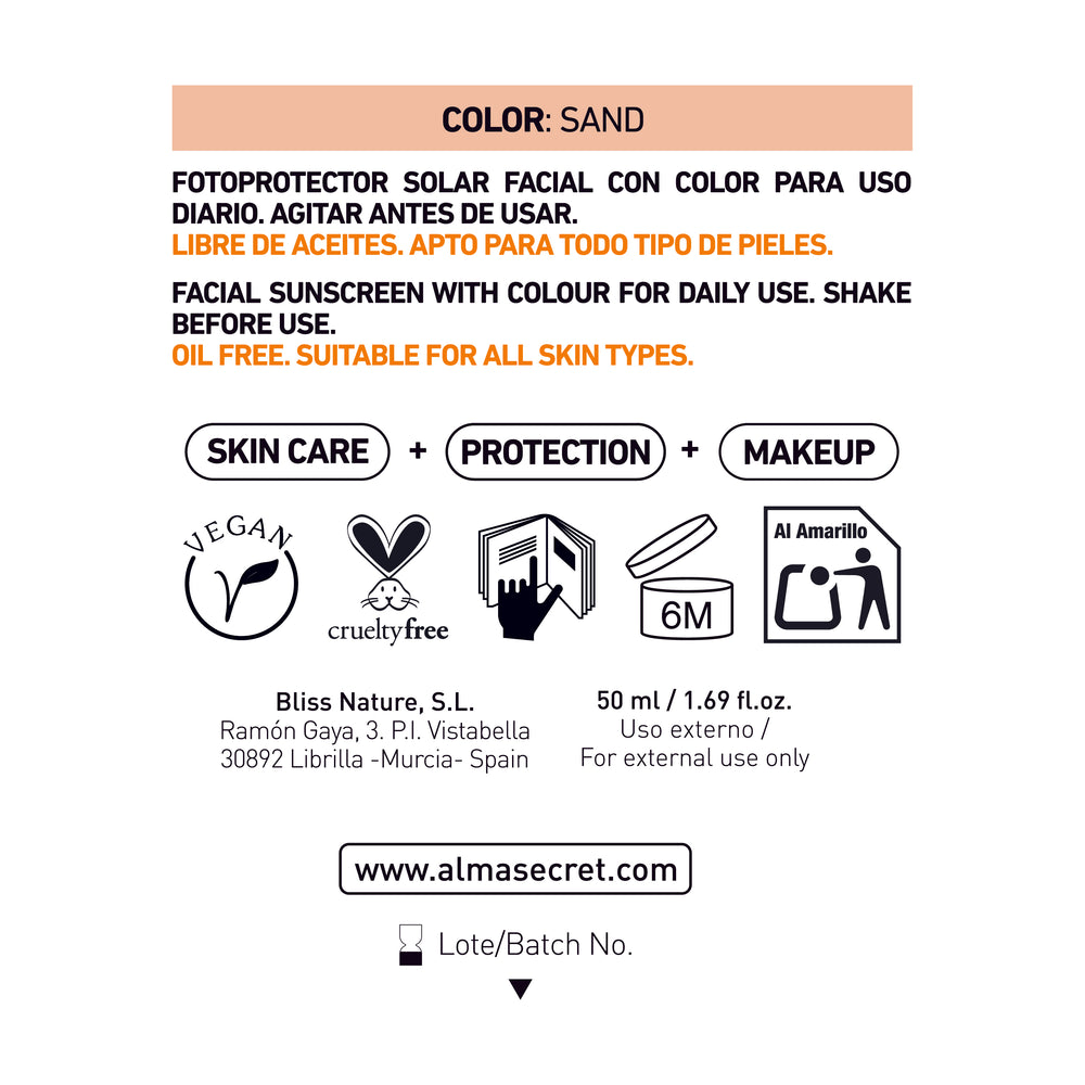 Getönte Gesichtssonnencreme LSF50: Sand 50 ml - Alma Secret - 1