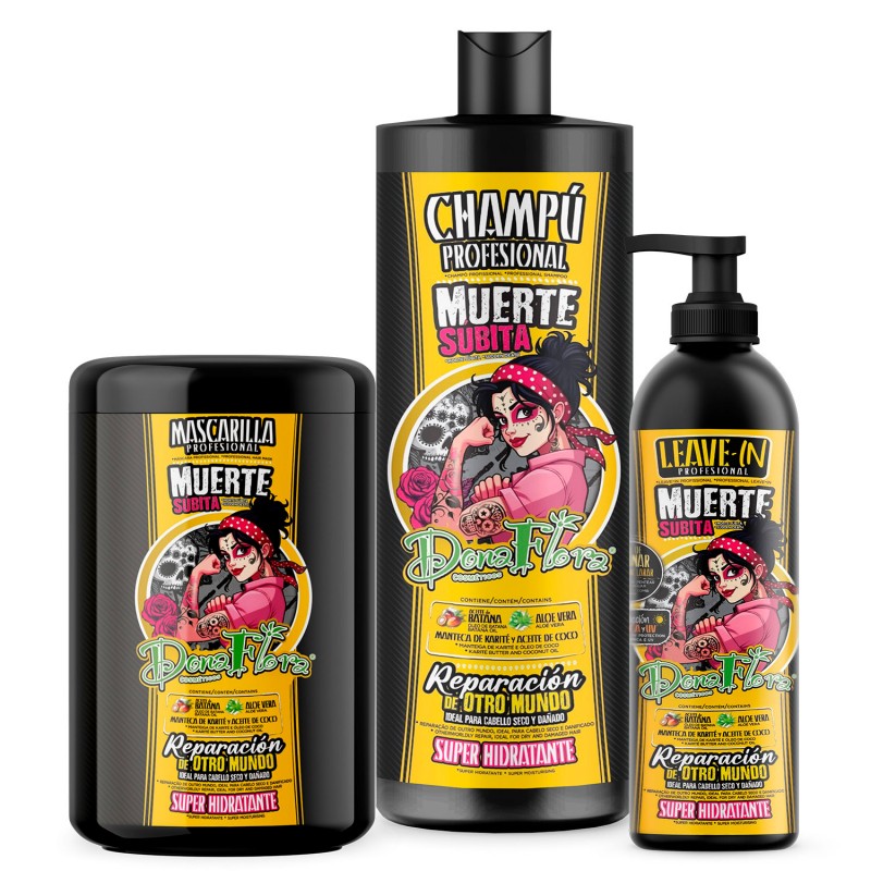 Pack Unpredictable Death: Shampoo 1000 ml + Maske 100 ml + Leave-In 500 ml - Dona Flora - 1