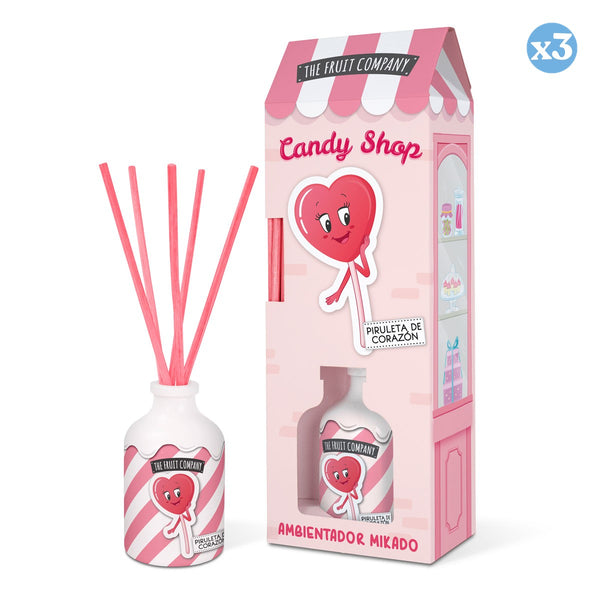 3er-Pack - Duftspender Mikado Candy Edition 40 ml - Herz Lutscher - The Fruit Company - 1
