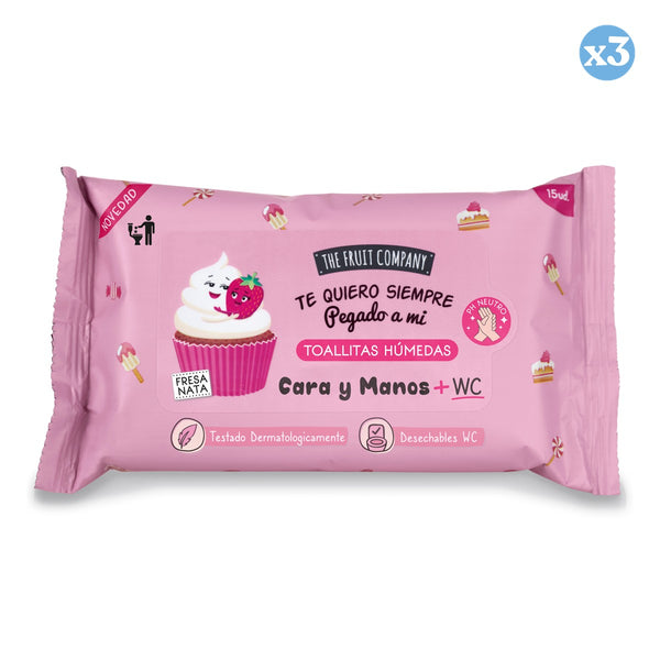 Pack 3x - Hydroalkoholische Tücher Erdbeer und Sahne - The Fruit Company - 1