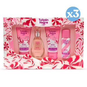 3er Pack - Kiss Tulpe Schwarz Erdbeere und Sahne Etui - Tulipan Negro - 1