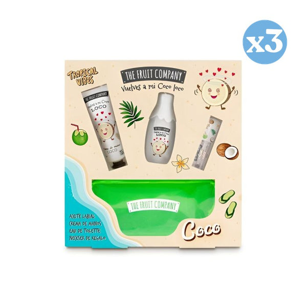 3er Pack - Set Summer Coco Eau de Toilette + Handcreme + Lippenöl + Tasche 100 ml - The Fruit Company - 1