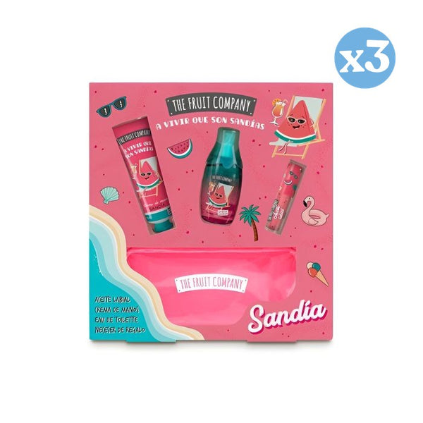 3er-Pack - Set Summer Wassermelone Eau de Toilette + Handcreme + Lippenöl + Kosmetiktasche 100 ml - The Fruit Company - 1