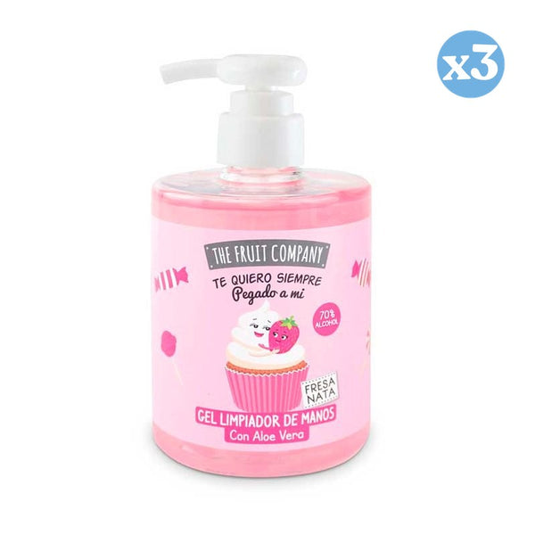 3er-Pack - Handreinigungsgel - Erdbeere und Sahne - 500 ml - The Fruit Company - 1