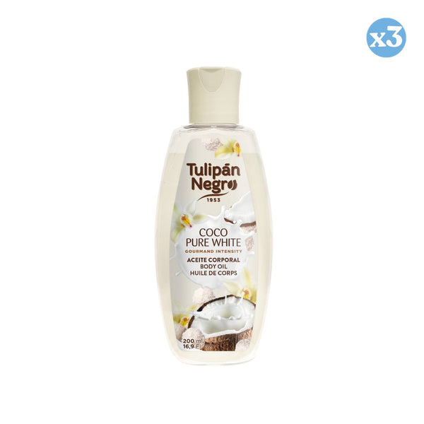 3er Pack - Schwarzer Tulpenkokos Pure White Körperöl 200 ml - Tulipan Negro - 1