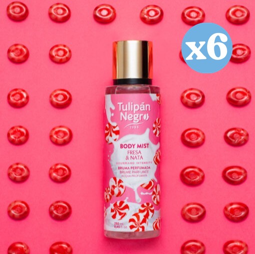 Pack 6x - Körperspray Tulipán Negro Erdbeere & Sahne 250 ml - Tulipan Negro - 1