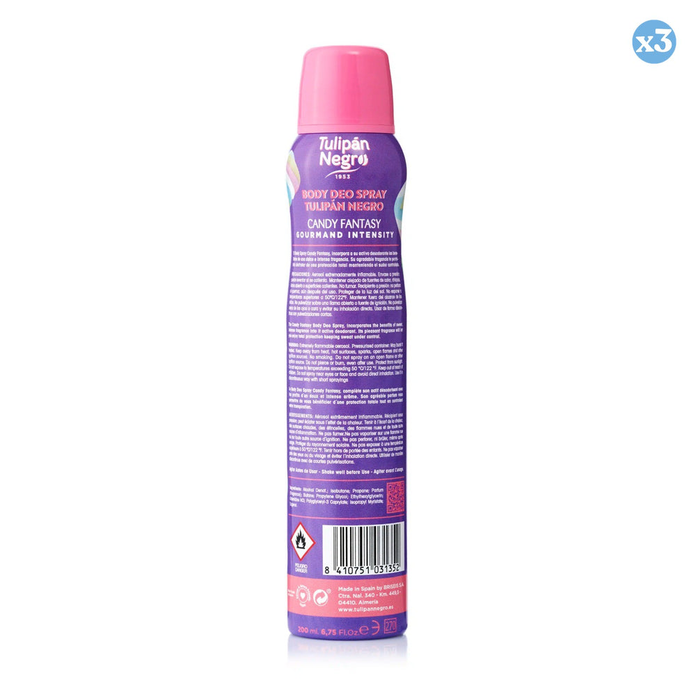 Pack 3x - DEO BODY SPRAY TN CANDY FANTASY 200 ML - Tulipan Negro - 1