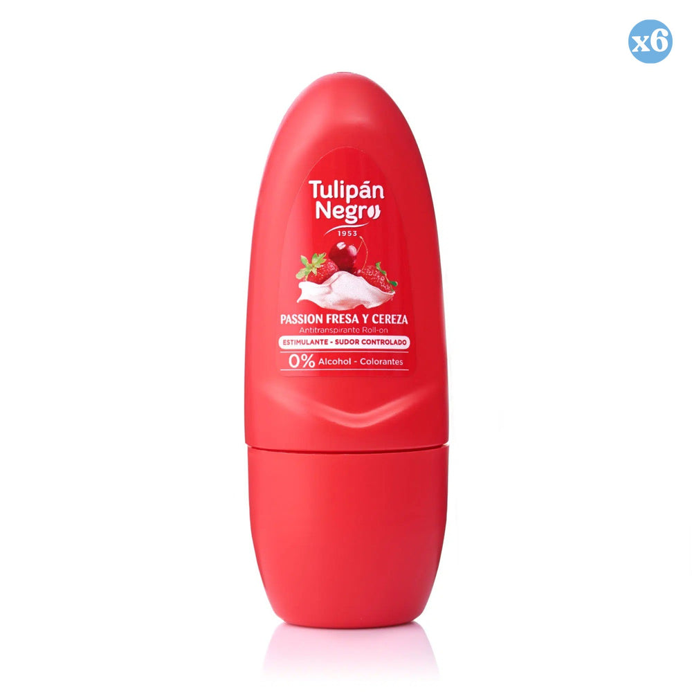 Pack 6x - Deo-Roller Erdbeere & Kirsche 50ml Schwarze Tulpe - Tulipan Negro - 1