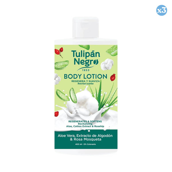 Pack 3x - KÖRPERLOTION T.NEGRO ALOE, BAUMWOLLE UND ROSE M 400ML - Tulipan Negro - 1