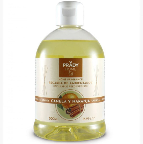 Nachfüllung Mikado - Prady - 500 ml | Raumduft im Sparformat für Diffusoren mit Stäbchen - Prady : Canela y Naranja - 1