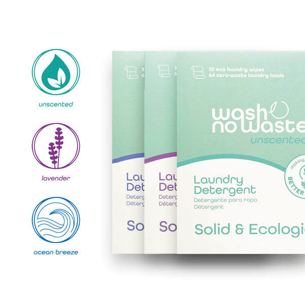 Biologisch abbaubare Reinigungstücher - 3er Pack - Lavendel, Meeresbrise und Geruchlos - Wash No Waste - 7